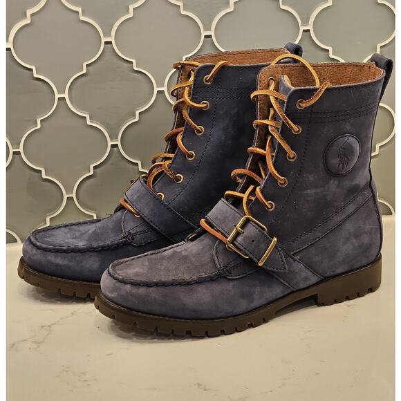 Polo Ralph Lauren Ranger Buckle Boots Men's Size 8D Blue Suede Classic Hip Hop - Picture 2 of 9